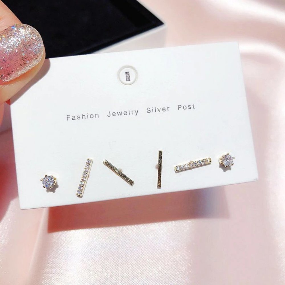 [3 Pairs] 925 Sterling Silver Diamond Earrings H - Picture 2 of 8
